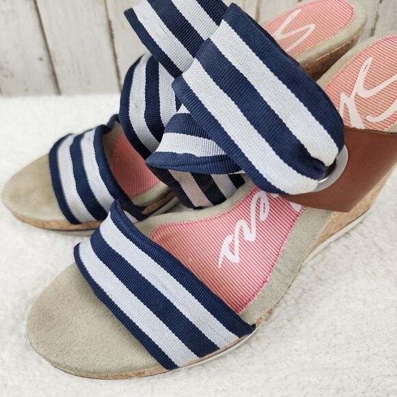 Skechers Wedge Sandals Navy Blue Striped Size 9 - Picture 5 of 10